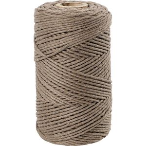 Macramé koord, L: 198 m, d 2 mm, lichtbruin, 330 gr/ 1 rol