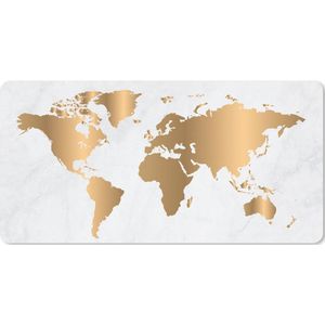 Muismat - Wereldkaarten - Wereldkaart Goud - Marmer - Wit - muismat rubber - 80x40 cm - Mousepad - Muismat met foto