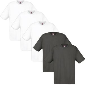 5 Fruit of the Loom T-shirt 100% katoen wit en grafiet S