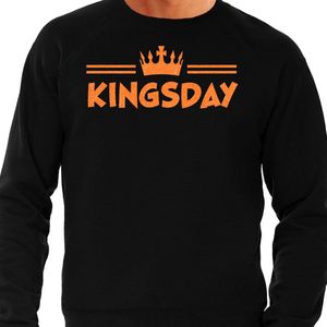 Bellatio Decorations Koningsdag sweater heren - kingsday - zwart - glitters - oranje feestkleding XL