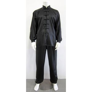 Taiji pak  kleding zwart satijn lange mouw jas met broek maat 170