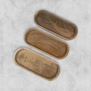 Mango Oval Wooden Tray Set of 3 Perfect for Food Holder/BBQ, Serve Cheese, Sushi, Holiday Snacks and More. (30.5cm x 12.7cm x 1.8cm)