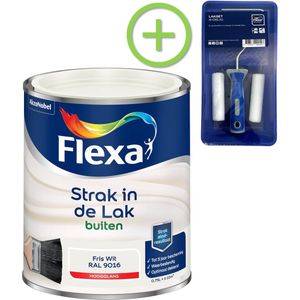 Flexa - Strak in de Lak - Hoogglans - Buitenv - fris wit - 750 ml + Lakroller