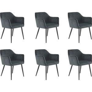 Bronx71® Velvet eetkamerstoel Fiona antraciet - Eetkamerstoelen set van 6