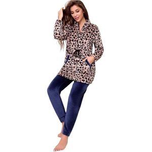 Dames Huispak met Rits - Fleece - 54340 - M - Beige/Blauw/Zwart