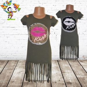 Kinderjurk omkeerbare pailletten groen Kiss 98/104 -s&C-98/104-Kinderjurken