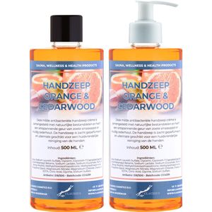 Handzeep Sweet Orange & Cedarwood 500 ml - set van 2 stuks - met gratis pomp - Voordeelverpakking