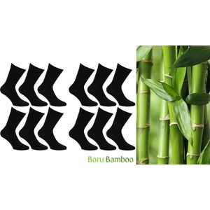 Boru Bamboo® 12 Paar Bamboe Sokken - Maat 35-38 - Zwart - Bamboe Kousen - Heren Sokken - Zacht