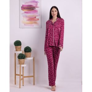 VANILLA - Stars dames pyjama - Pyjamasets - Viscose - Donkerrood - 1518 - XXL