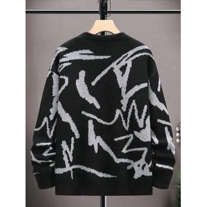 Heren Geometrische Grafische Print Gebreide Pullover, Casual Lange Mouw Ronde Hals Trui Voor Herfst Winter