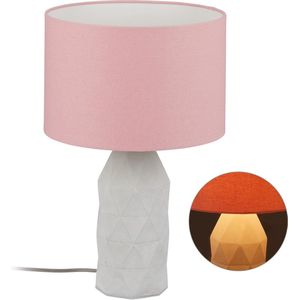 relaxdays tafellamp industrieel - nachtlampje - roze - beton - stoffen lampenkap - E27