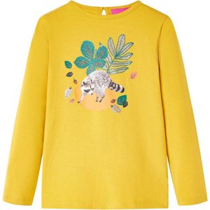 vidaXL - Kindershirt - met - lange - mouwen - 104 - okerkleurig