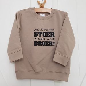 Sweater trui shirt voor kind - vind je mij niet stoer Ik word grote broer - beige zand - Maat 74 - Big bro brother - Familie uitbreiding - Zwangerschap aankondiging hoera stoer bekendmaking baby