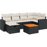 vidaXL - 7-delige - Loungeset - met - kussens - poly - rattan - zwart