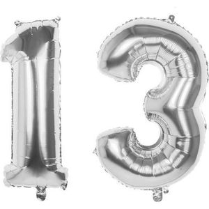 13 Jaar Folie Ballonnen Zilver- Happy Birthday - Foil Balloon - Versiering - Verjaardag - Man / Vrouw - Feest - Inclusief Opblaas Stokje & Clip - XXL - 115 cm