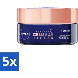 5 x NIVEA - Nachtcrème - CELLular Expert Lift Anti-Veroudering - Voor alle huidtypes - Met Bakuchiol & Hyaluronzuur - Verhoogt collageen & anti-rimpel - 50 ml - Anti-aging Crème - Bakuchiol Crème - Hyaluronzuur Crème - Nachtcrème - Huidverzorging