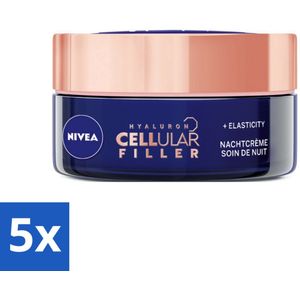 5 x NIVEA - Nachtcrème - CELLular Expert Lift Anti-Veroudering - Voor alle huidtypes - Met Bakuchiol & Hyaluronzuur - Verhoogt collageen & anti-rimpel - 50 ml - Gevoelige Huid - Anti-aging - Huidverzorging