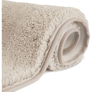 Antislip, hoogpolige badmat, machinewasbare badmat met waterabsorberende, zachte microvezels, voor badkuip, douche en badkamer- Beige 120x70