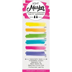 Fluorescent - Box 6 water based dual tip markers bright