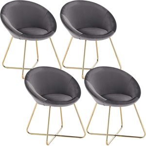 Rootz Set van 4 eetkamerstoelen - Fluwelen bekleding - Metalen frame - Comfortabel, duurzaam, eenvoudige montage - 76 cm x 36 cm x 40 cm
