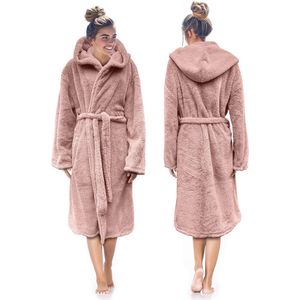 LINNICK Teddy Fleece Badjas met Capuchon inclusief Teddy Tas - Light Pink - XL - Badjas Dames - Badjas Heren