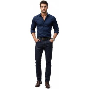 Getailleerd Overhemd Donker Blauw - Heren - Blouse - Slim Fit