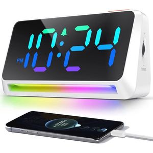 Digitale wekker met RGB-display en USB-oplaadpoort - Superluide alarm voor diepe slapers