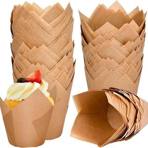 Set van 120 papieren muffinhoesjes - Tulpenontwerp - Bakpapier van voedingskwaliteit - Anti-aanbaklaag - Hoge temperatuurbestendig - Voor bruiloft, kinderverjaardagsfeestbenodigdheden