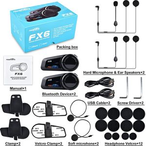 Motorfietsintercom - Helmintercom - MotorfietshelmHeadset - Bluetooth Helmintercom - Helm - Motorfietsaccessoires - 2PCs - 6 Rider - 1000M - Groep BT Interphone FM Radio