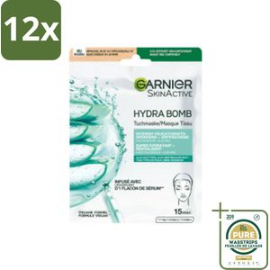 Garnier - SkinActive - Hydrabomb Tissue Masker - Hyaluronzuur & Aloe Vera - Super Hydraterend - 1 Gezichtsmasker - Voordeelverpakking - 12 stuks - Aloë vera - Gezichtsmasker