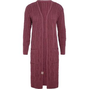 Knit Factory Bobby Lang Gebreid Vest - Cardigan voor de herfst en winter - Rood damesvest - Lang vest tot over de knie - Grof gebreid vest uit 30% wol en 70% acryl - Stone Red - 36/38 - Met steekzakken