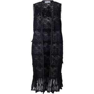MIAMODA - Dames - Vest langer model kant met borduursel - Zwart - Maat 56