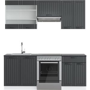 Vicco Fame-Line Complete keukeneenheid – 200 cm , WB Eik Antraciet landhuis/wit , WB Eik