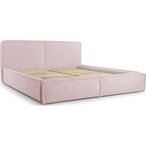 InspireME - Bed 04 - Tweepersoonsbed met Fluwelen Bekleding - 140x200 cm - Verstelbaar en Comfortabel - Pastelkleuren - Flamingo (Poso 52)