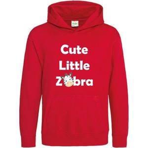 Pixeline Hoodie Cute Little Zebra rood 9-11 jaar - Zebra - Pixeline - Trui - Stoer - Dier - Kinderkleding - Hoodie - Dierenprint - Animal - Kleding