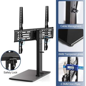 TV-standaard universeel voor 27-32 43 50 55 inch TV, 60° draaibaar & 6 hoogte verstelbaar Tafel TV stand mount voor vlakke & gebogen LCD LED OLED TV, Tafelblad voet Max VESA 400x400mm 40kg