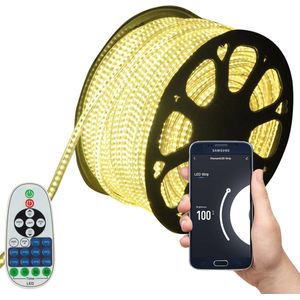 LED Strip Warm Wit - 10 Meter aan één stuk - 180 LED's per meter - Met Wi-Fi App + IR 23 knops afstandsbediening - Smarthome - Google Home/Amazon Alexa - Waterdicht - Makkelijke mobiele App voor bedienen inclusief afstandsbediening - iOS en Android