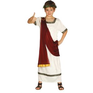 Guirca - Griekse & Romeinse Oudheid Kostuum - Romeinse Burger Pompei - Jongen - Rood, Wit / Beige - 7 - 9 jaar - Carnavalskleding - Verkleedkleding