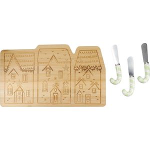 Kaasplank, Serveerplank met Kaasmessen Set, 4-Delig, Bamboe, Huisjes - KitchenCrafts-sThe Nutcracker Collection
