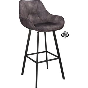 Icon Living - Barkruk Bradley - Velours Adore Anthracite - Poot Zwart