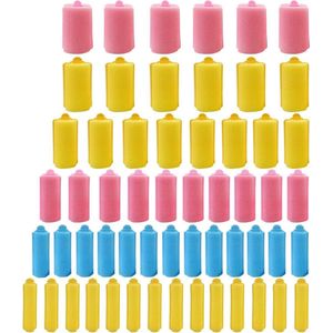 JGS Premium - 56-delige set schuimspons haarrollers in 6 maten met opbergtas - Flexibele en zachte krulspelden voor volwassenen en kinderen - Roze, geel, blauw