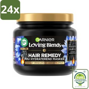 Garnier - Loving Blends Magnetic Charcoal - Haarmasker - Droge Lengtes - 340 ml - Voordeelverpakking - 24 stuks - Haar masker - Droge haren