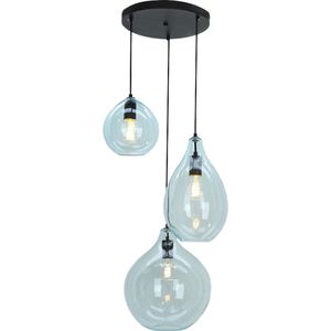 Olucia Cees - Design Hanglamp - 3L - Glas/Metaal - Zwart;Blauw - Ovaal - 50 cm