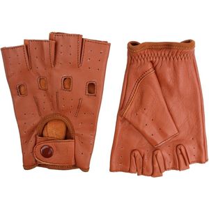 Bruine vingerloze Leren Handschoenen - 100% Lamsleder - Exclusieve Autohandschoenen - Race Handschoenen - Maat S