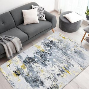 Vloerkleed voor woonkamer, slaapkamer, laagpolig, wasbaar, zacht, antislip, modern abstract design, wit-grijs, 80 x 150 cm