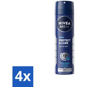4 x NIVEA Men Deodorant Spray Protect & Care 150 ml - NIVEA MEN Deodorant - Anti-transpirant - 48 Uur Bescherming - Alcoholvrij - Verzorgend