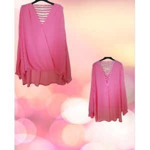 Dames top met bewerkte achterkant roze One size