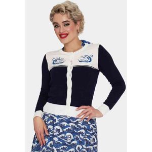 Voodoo Vixen - Pirate Ship Kraken Embroidery Cardigan - S - Donkerblauw