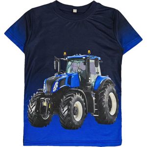 T-shirt met tractor, New Holland, blauw, trekker, full colour print, kids, kinder, maat 92, stoer, mooie kwaliteit!