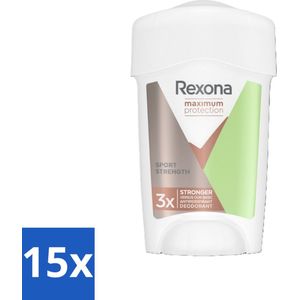 Rexona Women - Deodorant Cream Stick - Maximum Protection Sport Strength - Extra Sterk - 45 ml - Bulkverpakking - 15 stuks
